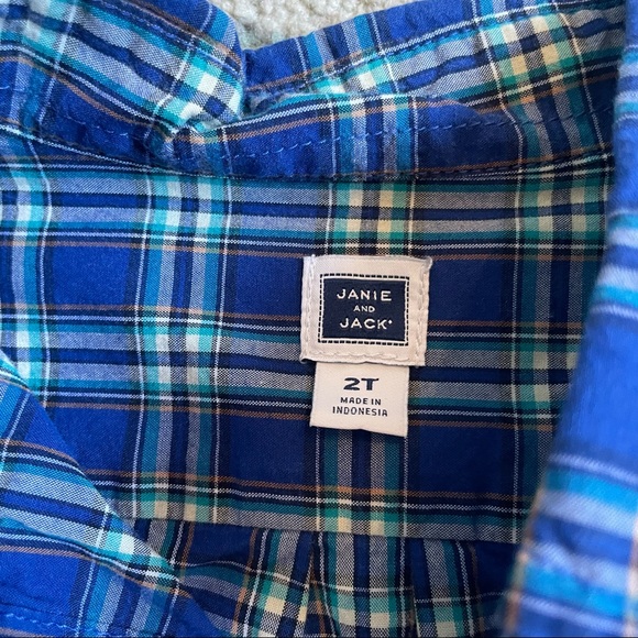 Janie and Jack toddler boys blue plaid long sleeve button down - Picture 3 of 7